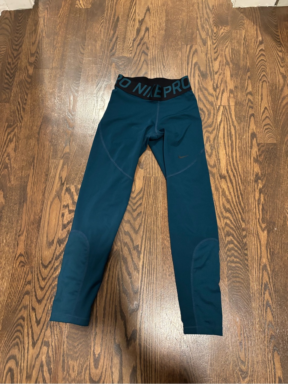 Nike Pro Teal Leggings with Black Waistband